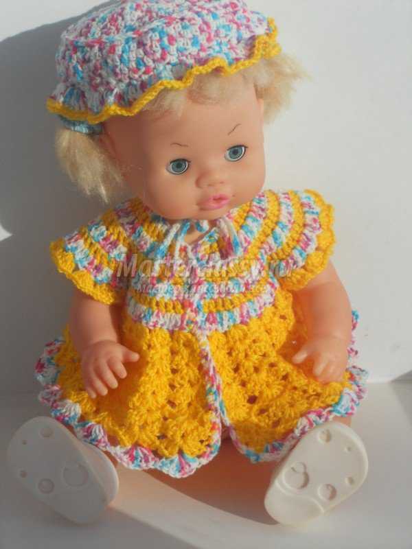 Вязание крючком платье для куклы пошаговое описание. Ну вот, платье и шляпка крючком для куклы готовы