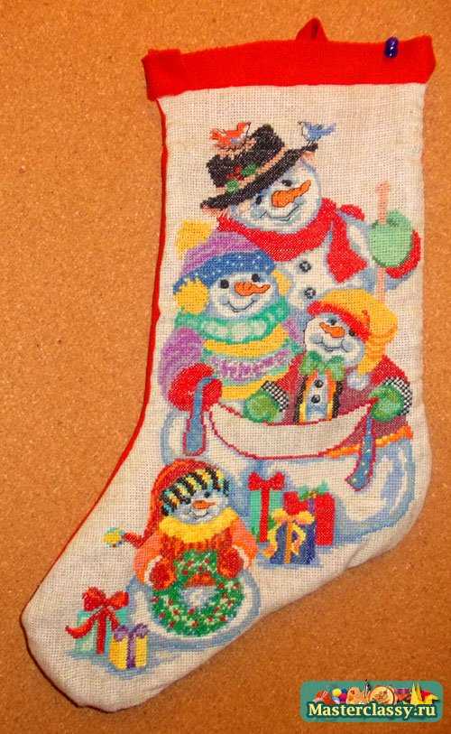 Рождественский сапожок с вышивкой своими руками