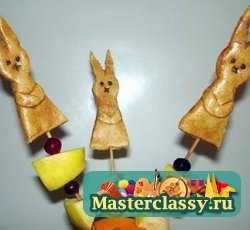 Детские поделки из соленого теста: палочки для канапе «Пасхальные зайцы»