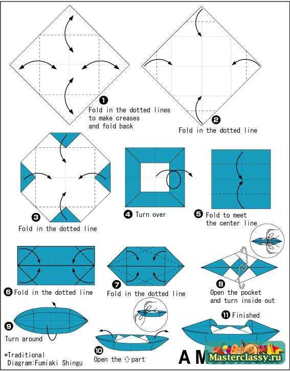 Оригами лодка из бумаги. Схема
