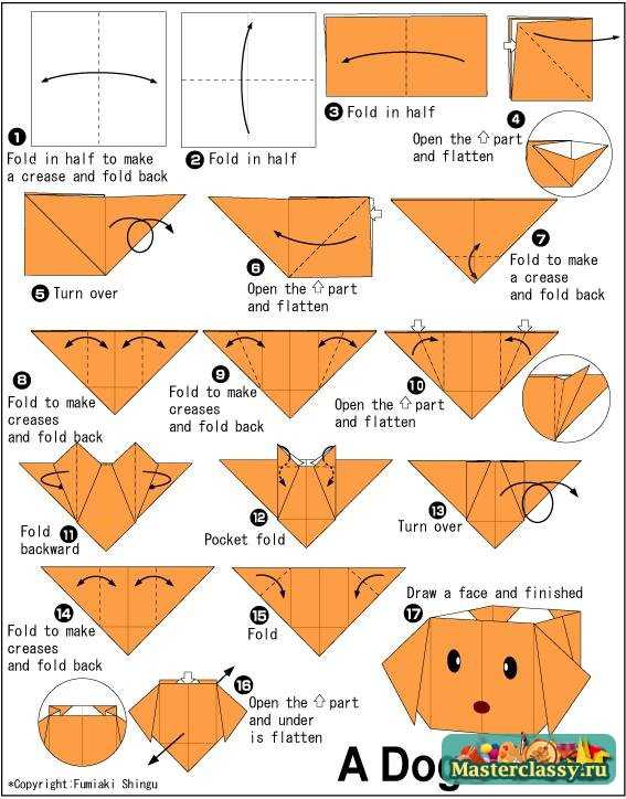 Оригами коробка - собака. Схема