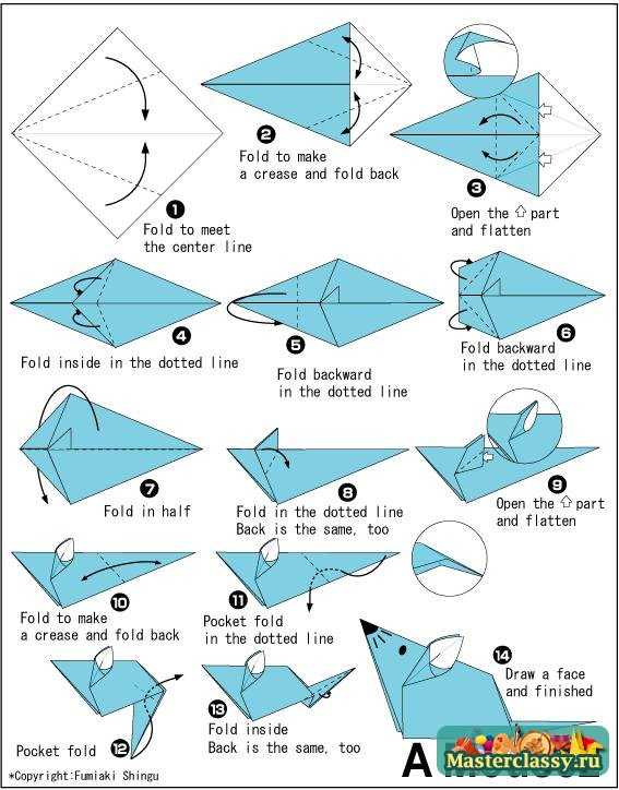 Мышка из бумаги. Схема оригами