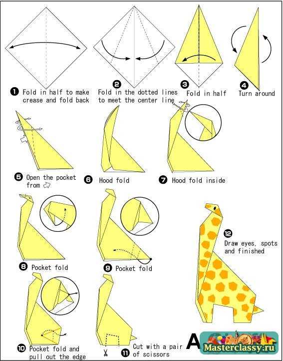 Жираф из бумаги. Схема оригами