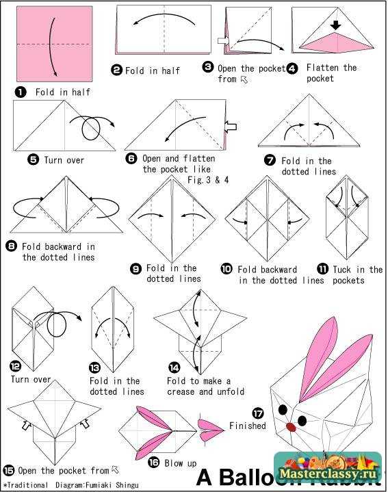 Поделка заяц из бумаги. Схема оригами