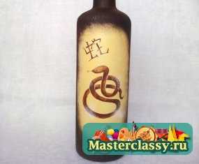 Роспись бутылки в китайском стиле «Год Змеи 2013». Мастер класс