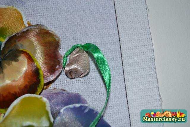 Вышивка аппликация лентами Анютины глазки Мастер класс с пошаговыми фото