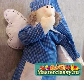 Тильда. Мастер класс. Сонный ангел в голубой пижаме с пошаговыми фото