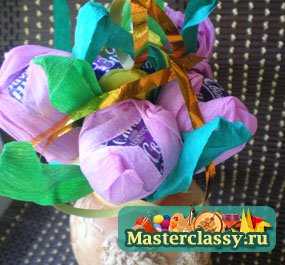 Цветы из конфет «Крокусы». Мастер класс с пошаговыми фото