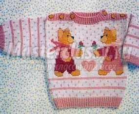 Вязаный свитер с медвежатами на 9-12 месяцев. Схема и описание
