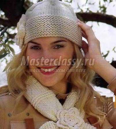 Шапочка и шарф Очарование. Вязание спицами на зиму