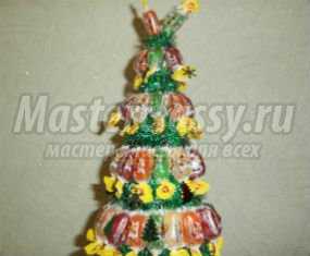 Новогодняя красавица-елка из конфет. Мастер класс с пошаговым фото