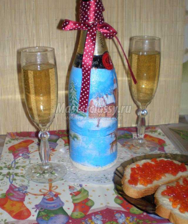 Декупаж бутылки шампанского Рождество