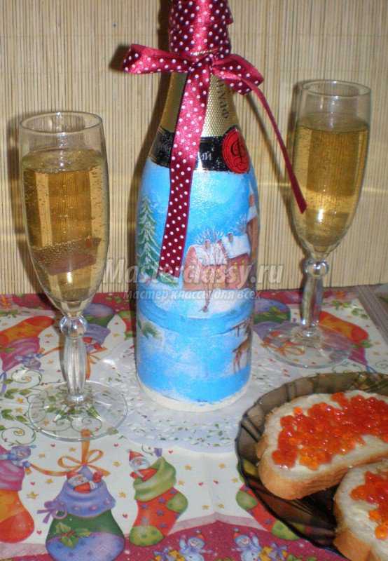 Декупаж бутылки шампанского Рождество
