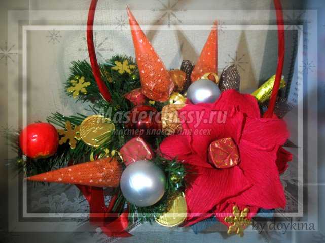 Рождественский цветок - пуансетия для букета из конфет