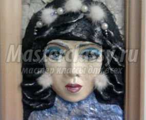 Картина в технике папье-маше с использованием холодного фарфора «Девушка Зима». Мастер класс с пошаговым фото