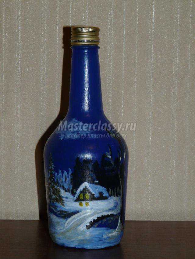 роспись бутылки акриловыми красками