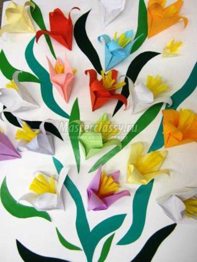 открытка с оригами лилиями