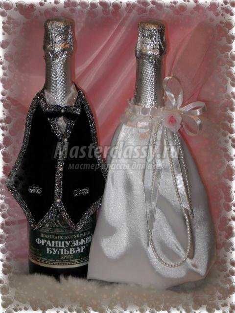 Украшения бутылок шампанского на свадьбу
