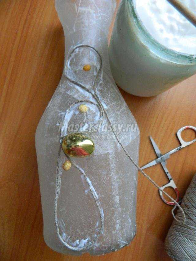 декор бутылки льняным шнуром