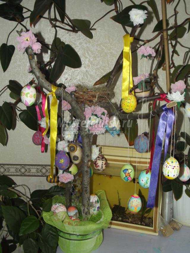 пасхальное дерево с расписными яйцами