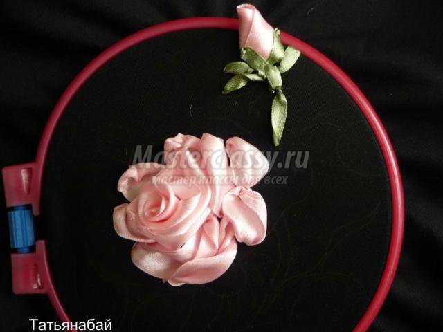 вышивка розы атласными лентами