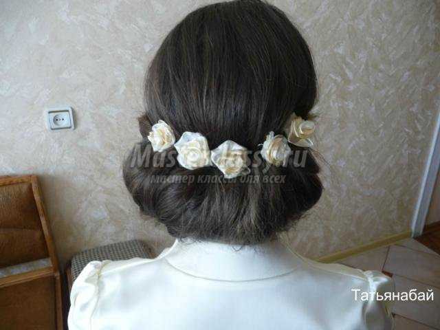 Шпильки для волос с розами из ткани. Мастер класс с пошаговыми фото