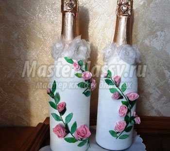 Украшение свадебных бутылок розами. Мастер-класс с пошаговыми фото