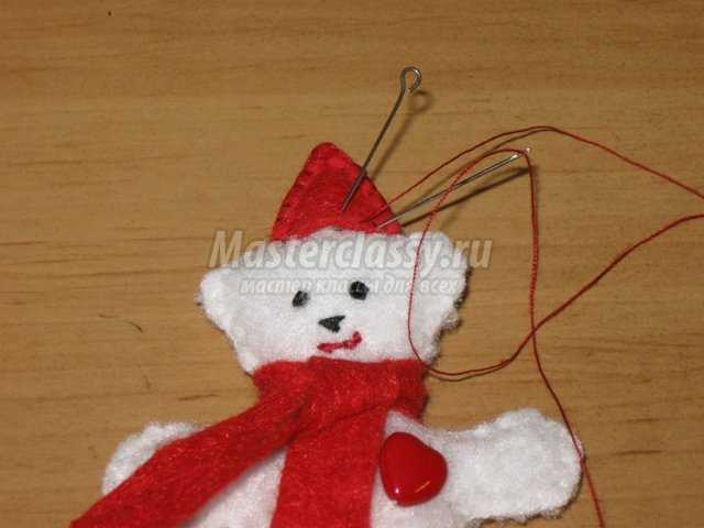 Елочные игрушки из фетра – Мишка и снеговик