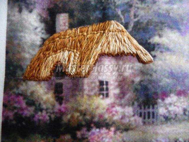 Вышивка картины в смешанной технике Лебединый домик