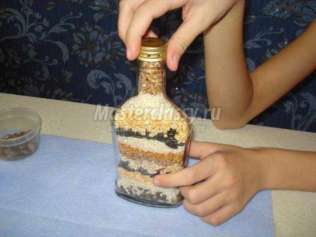 декоративные бутылки с крупой своими руками