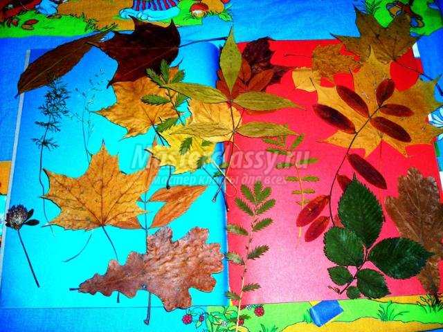 новогодняя картина с отпечатками листьев и трав. Дед Мороз