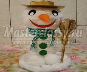 Поделки к Новому году. Снеговик из ваты в шляпе. Мастер-класс с пошаговым фото