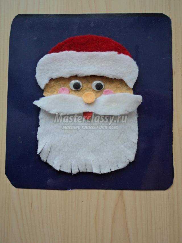 новогодняя открытка из фетровых салфеток. Портрет Деда Мороза
