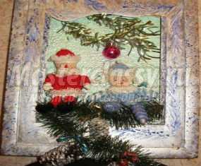 Новогодняя картина с вязаным дедом Морозом и Снегурочкой. Мастер-класс с пошаговыми фото