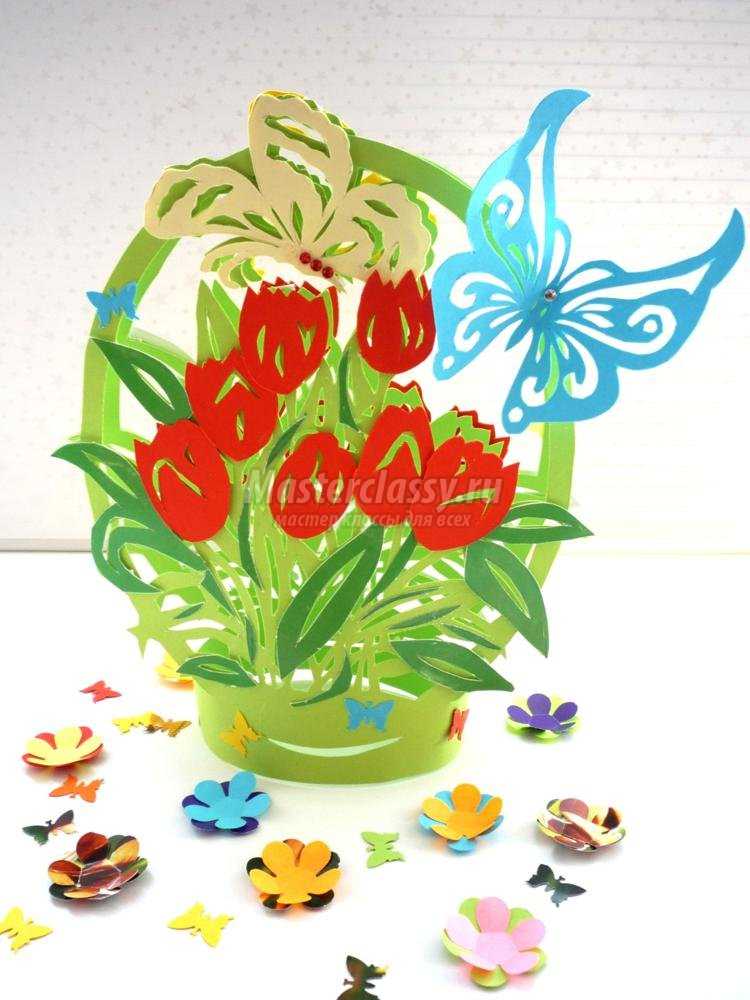 объемная открытка с тюльпанами