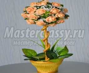 Цветочный топиарий из латексных цветов. Чайная роза. Мастер-класс с пошаговыми фото