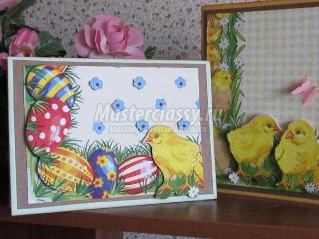 пасхальная открытка из салфеток с цыплятами