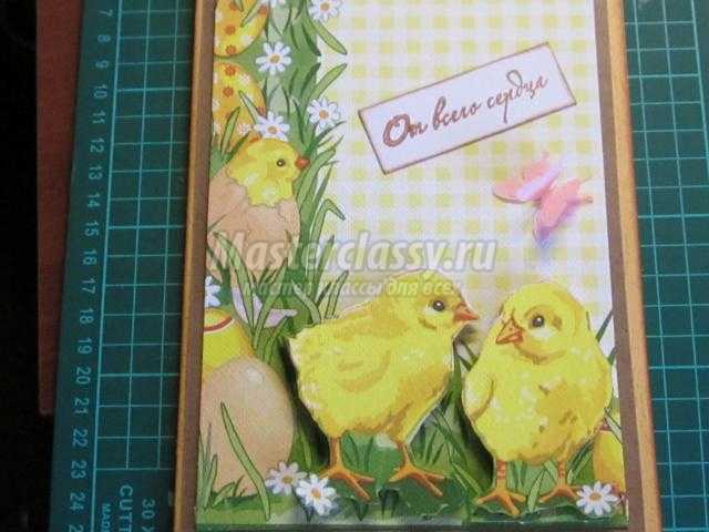 пасхальная открытка из салфеток с цыплятами