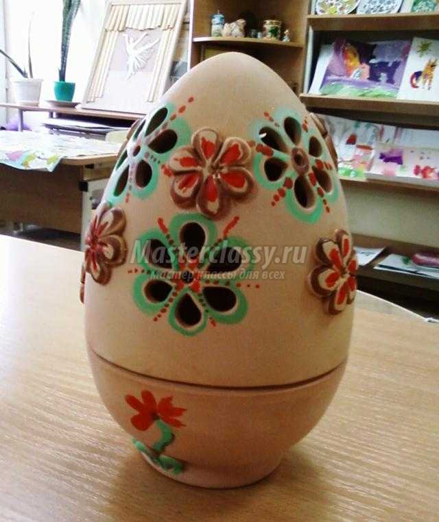 роспись керамического подсвечника в виде яйца