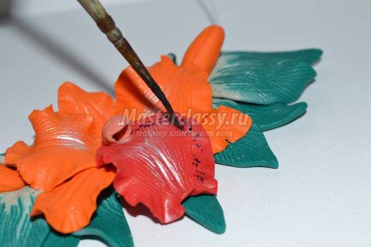 комплект украшений из полимерной глины. Орхидеи