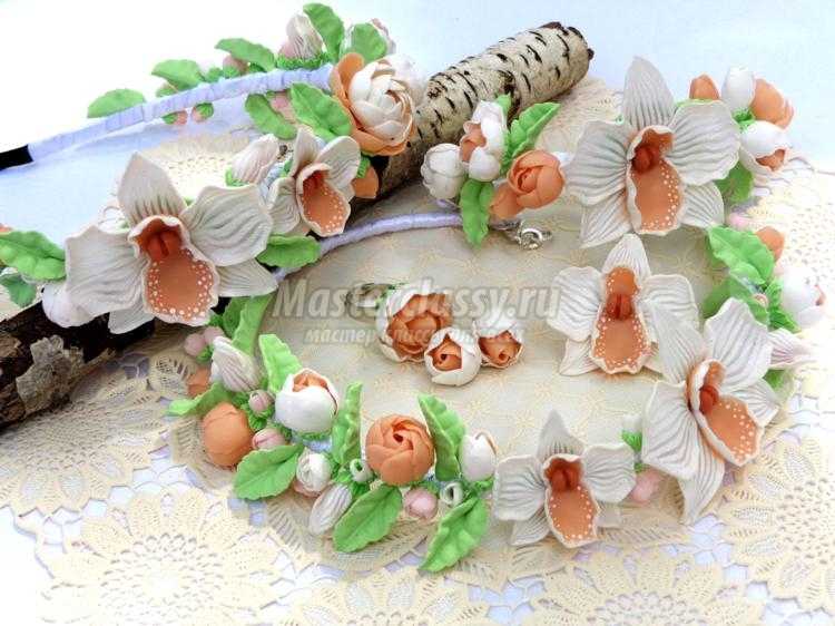 свадебный комплект украшений из полимерной глины