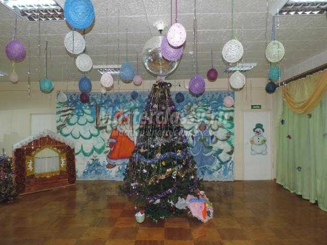 оформление музыкального зала на Новый год в детском саду