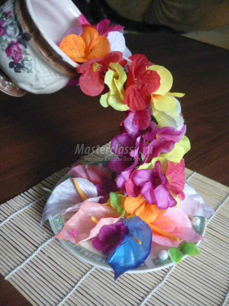 парящая чашка с цветами своими руками
