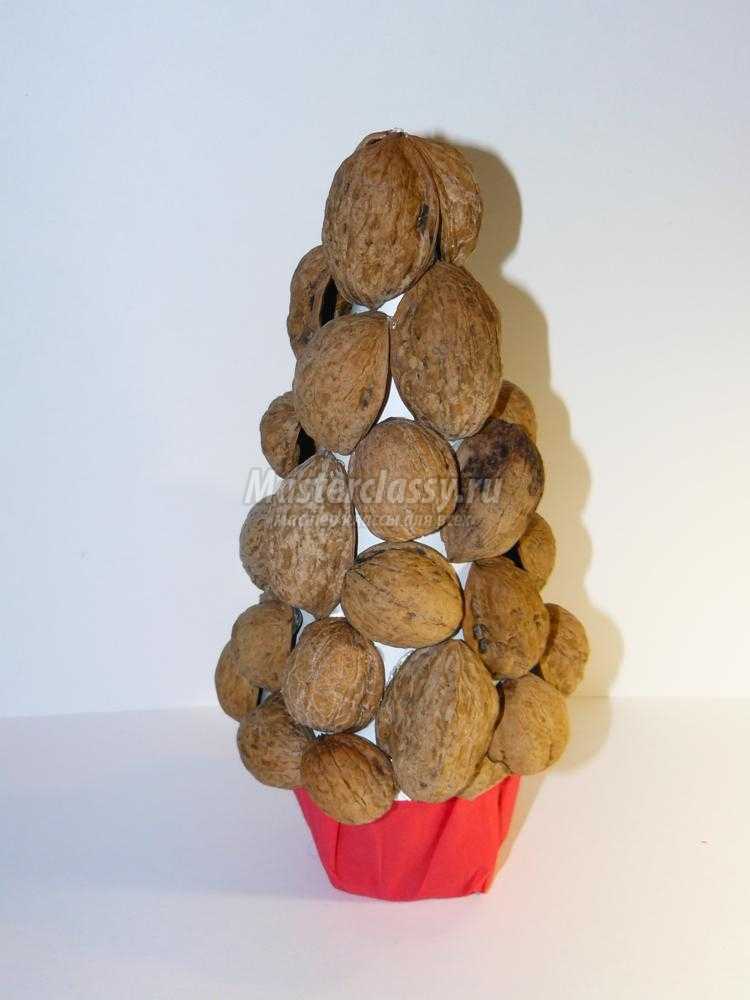 новогодняя ёлка из скорлупы грецких орехов