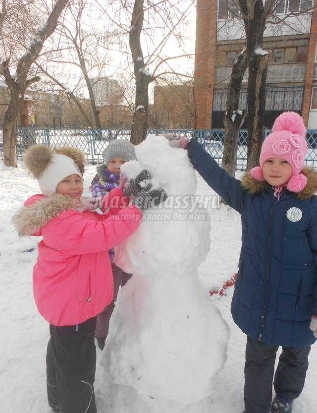 зимние поделки из снега с детьми. Снеговичок