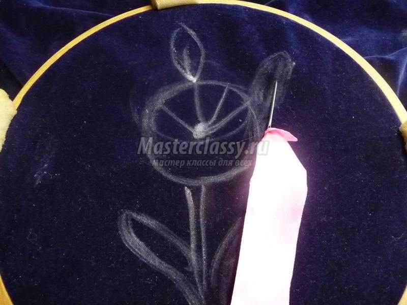 вышивка лентами роза