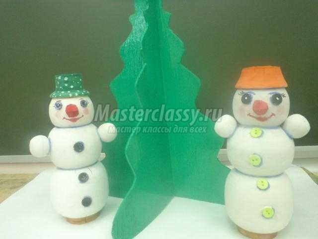 новогодние сувениры из дерева и фанеры. Снеговики и елочка