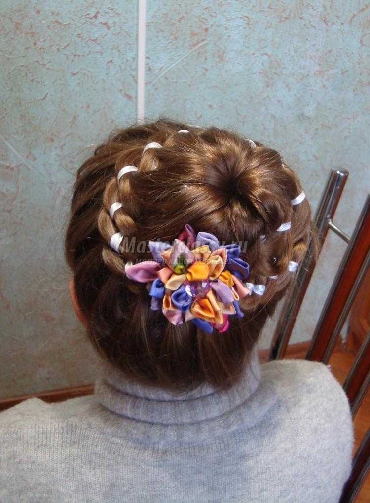 прически для девочек. Плетение кос с лентой