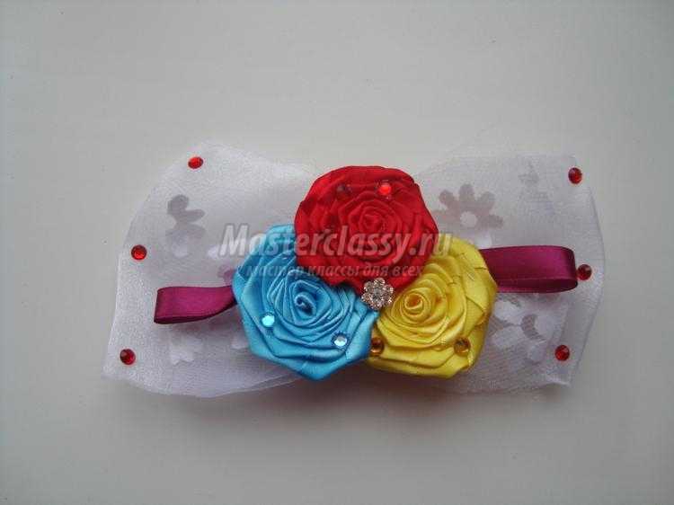 повязка для девочки с тремя розами из лент