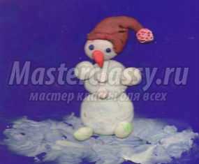 Новогодняя открытка из пластилина. Снеговик. Мастер-класс с пошаговыми фото